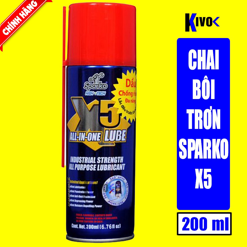 Chai Xịt Chống Rỉ Sét Và Bôi Trơn X5 Sparko 200ml - Bình Xịt Tẩy Rỉ Sét Nhông Phá Rỉ Sét Xích Xe Đạp, Xe Tay, kim loại