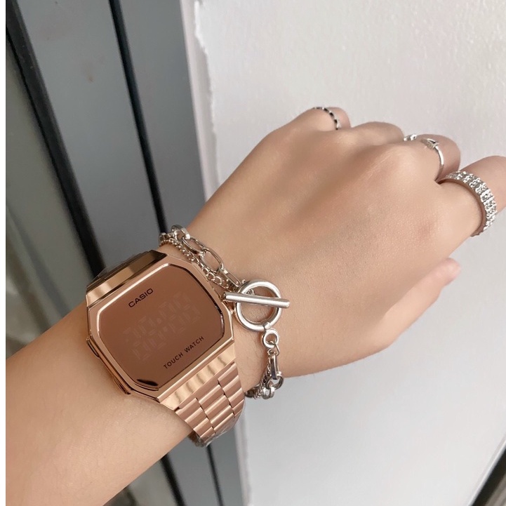 Đồng hồ nam nữ tràn viền Gozid Tráng gương công nghệ LED cảm ứng cao cấp, dây thép không rỉ sang trọng cho giới trẻ