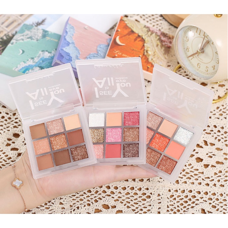 Bảng Phấn Mắt nhũ Lameila 9 Màu chống nước lâu trôi phấn