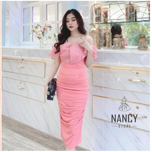 Váy đầm nữ body cao cấp dự tiệc cúp ngực tay trễ hồng babe, sang chảnh,tôn lên vẻ đẹp quý phái của phụ nữ việt
