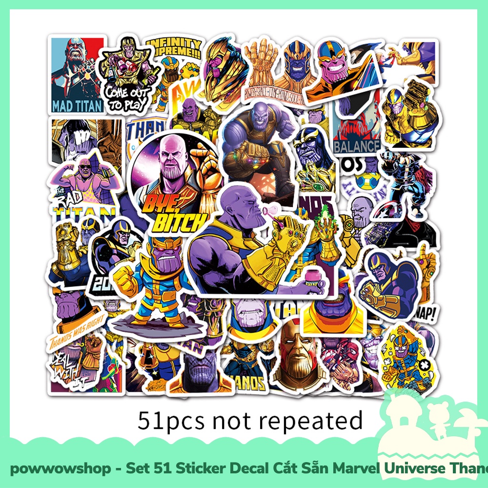 [Sẵn VN - Hỏa Tốc] Set 51 Sticker Mini Decal Dán Trang Trí Vật Dụng Mẫu Marvel Universe Thanos Superheros