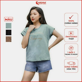 Áo phông nữ CARDINA chất cotton cao cấp in chữ áo cổ tròn tay liền thoáng mát 3ATF02