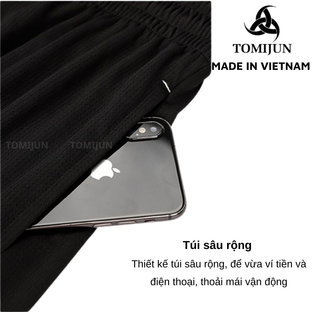 Quần đùi nam, quần short unisex TOMIJUN vải poly co giãn, form rộng, tập thể thao hay mặc nhà