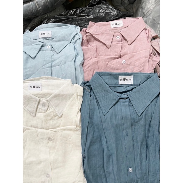 [HÀNG SẴN]Áo sơmi lụa xốp form oversize chuẩn mác Mina Quảng châu