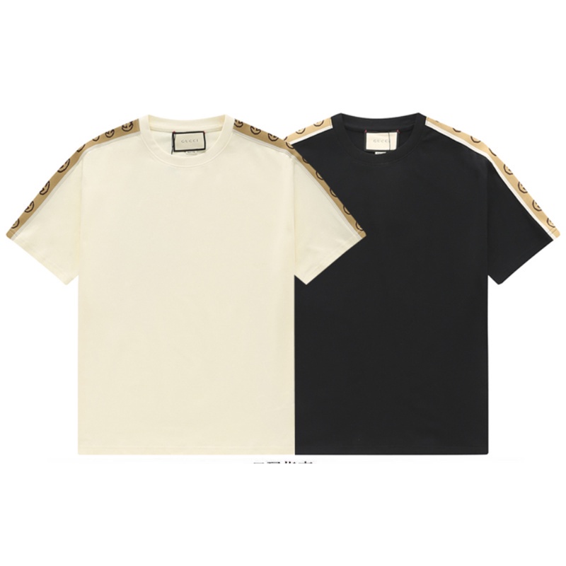 Áo Thun Cotton Tay Ngắn Cổ Điển Hai G Webbing Đôi Bất Đối Xứng Thời Trang Unisex