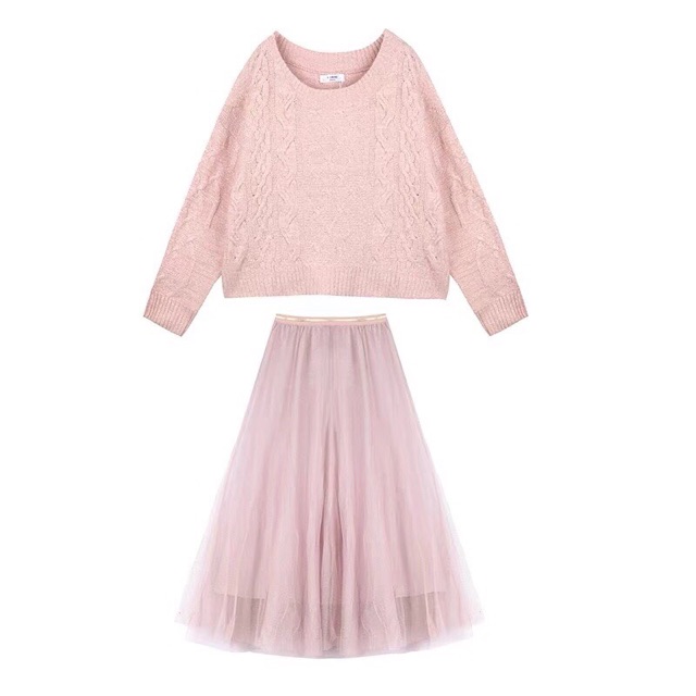 Set áo len chân váy tuyn