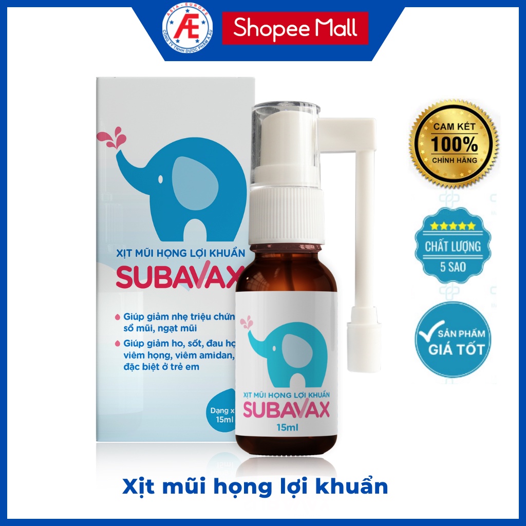 Xịt, nhỏ mũi họng lợi khuẩn Subavax - Dược phẩm Á Âu - hộp 10ml, 15ml