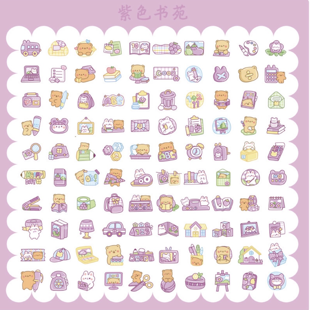 Set 200 Stiker cute, nhiều màu sắc dễ thương, trang trí sổ, đồ dùng
