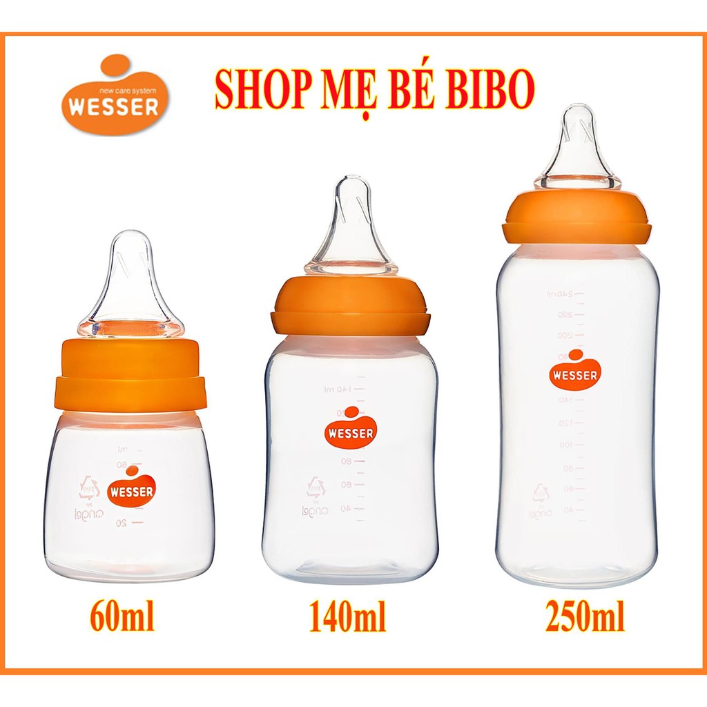 [mẫu mới] COMBO 3 BÌNH SỮA WESSER CỔ HẸP 60ML-140ML-240ML