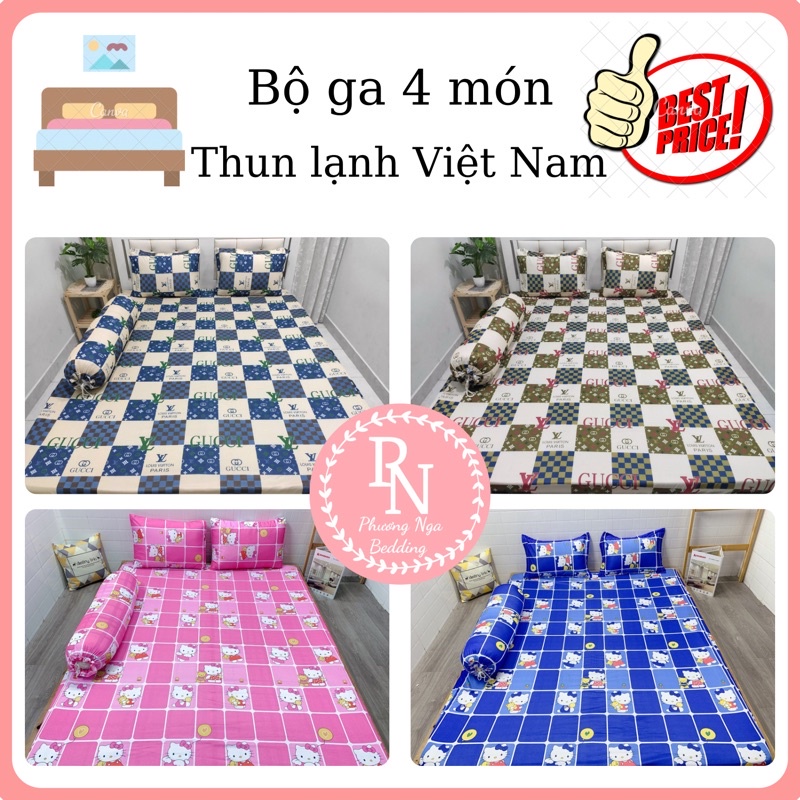 Bộ ga 4 món thun lạnh Việt Nam họa tiết Gc, Hello Kitty