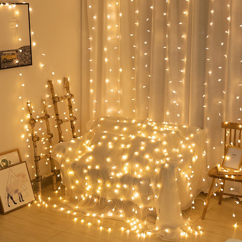 Đèn led trang trí phòng ngủ CHERRY BALL hình tròn - Decor trang trí  - 2 chế độ nhấp nháy màu vàng ấm xinh xắn