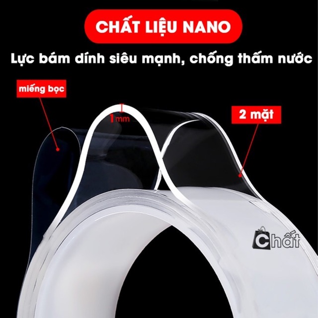 Băng keo dán 2 mặt nano trong suốt dài 3 mét