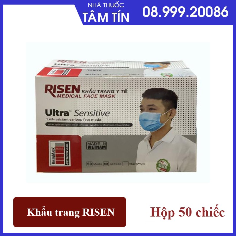 [CHÍNH HÃNG ] Khẩu trang y tế Risen - 4 lớp giấy kháng khuẩn ( hộp 50 chiếc )