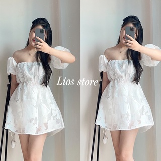 Áo trễ vai laika hoa chìm chiết eo tiểu thư