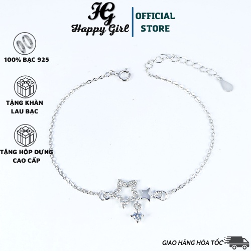 Lắc tay bạc nữ Happy Girl, vòng tay bạc nữ ngôi sao đính đá sang trọng