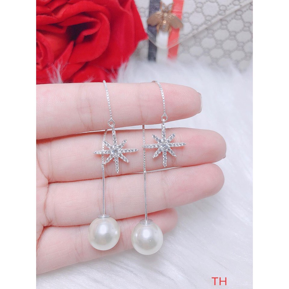 Bông tai nữ dáng dài đi tiệc trẻ trung sang trọng chuẩn bạc ta sáng đẹp bền màu ms16/ Trang sức bạc JQN
