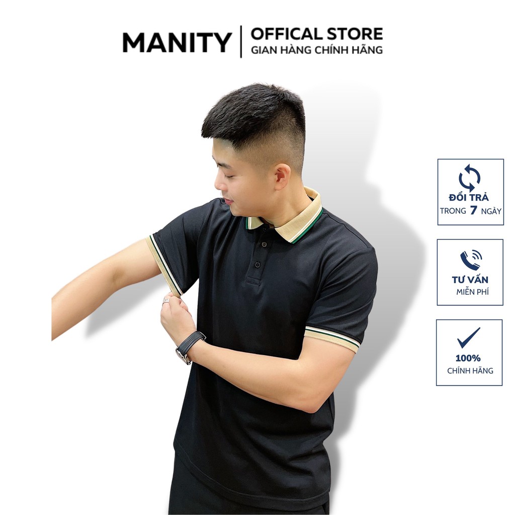 Áo thun Polo nam vải cá sấu cao cấp, áo thun nam tay ngắn phối cổ vàng MANITY - PLM003