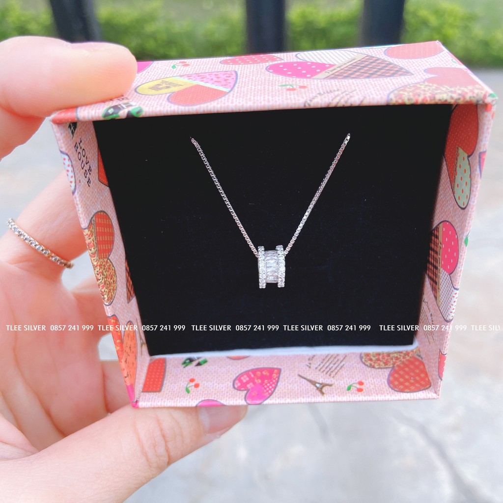 Dây chuyền bạc Tlee, Vòng cổ mặt hộp nạm đá mẫu HOT - TleeJewelry