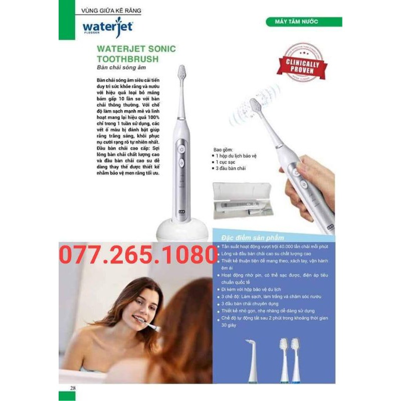 Mall - [Chính Hãng] Waterjet Sonic- Bàn chải điện sóng âm Toothbrush- đánh bay mảng bám gấp 10 lần- (hàng USA)- BH 1 năm