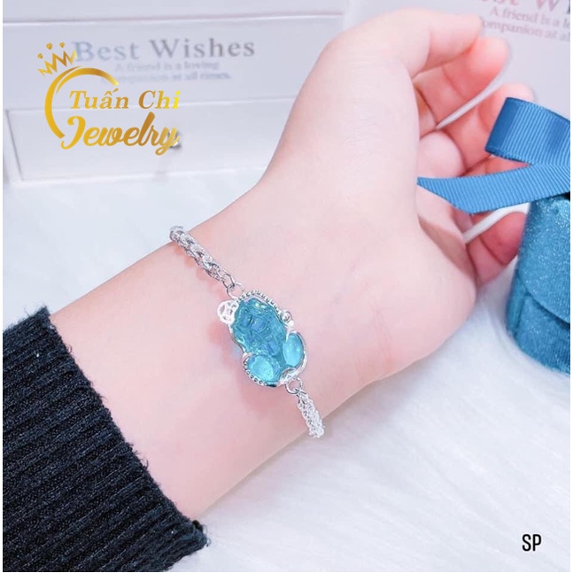 FREESHIPLắc Tay Nữ - Vòng Tay Tỳ Hưu Bạc, Kết Hợp Đá Phong Thủy Tài Lộc