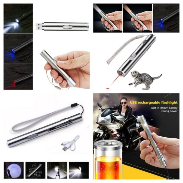 Đèn pin mini/đèn pin laser 3 trong 1 bỏ túi sạc cổng USB