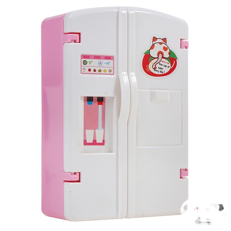 Mô hình tủ lạnh nhữa trắng hồng phụ kiện trang trí nhà búp bê