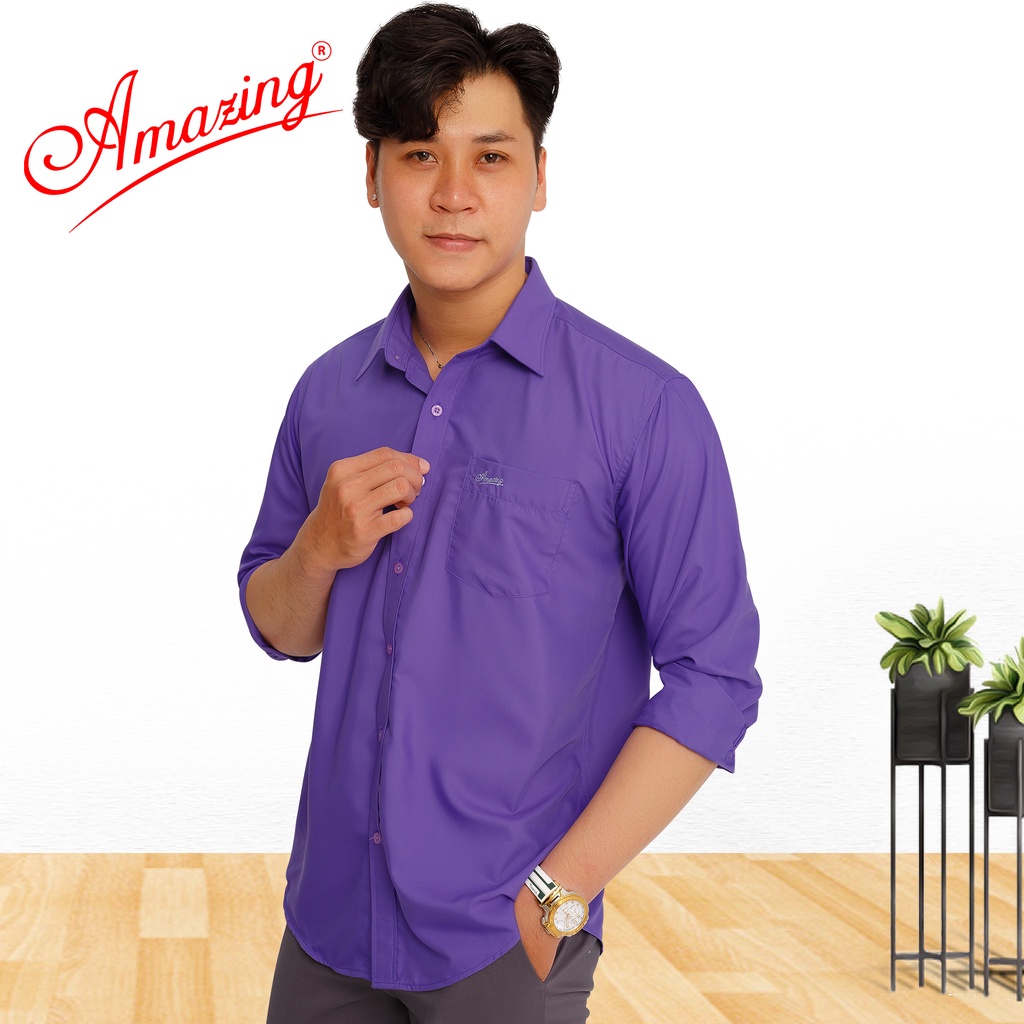 Áo somi nam màu đen, thời trang Amazing cao cấp, chất vải mịn, mát, form basic (có tới size 100kg), vạt bầu, tay dài