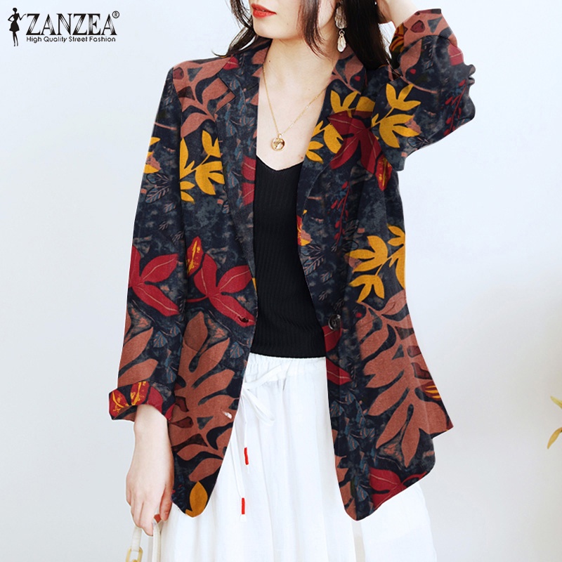 Áo khoác blazer ZANZEA dáng rộng tay dài bằng cotton có ve áo cho nữ | BigBuy360 - bigbuy360.vn