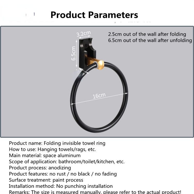 Giá Treo Khăn Tắm Bằng Nhôm Màu Đen Thiết Kế Vô Hình Tiện Dụng