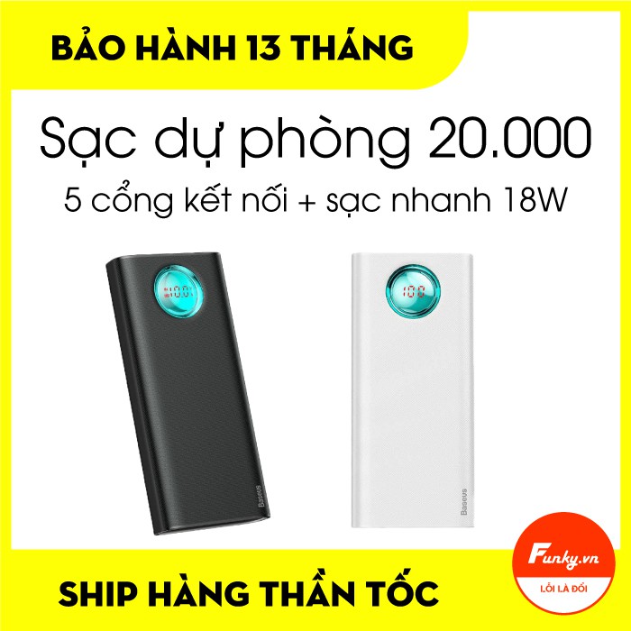 ✅ [BH 13 tháng] - Sạc dự phòng 20000mAh Baseus Amblight 18W PD3.0+QC3.0 Power Bank Quick Charger