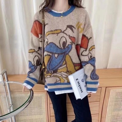 Áo len nữ đẹp, Áo len nữ dáng rộng dài lút mông, In họa tiết hoạt hình đáng yêu