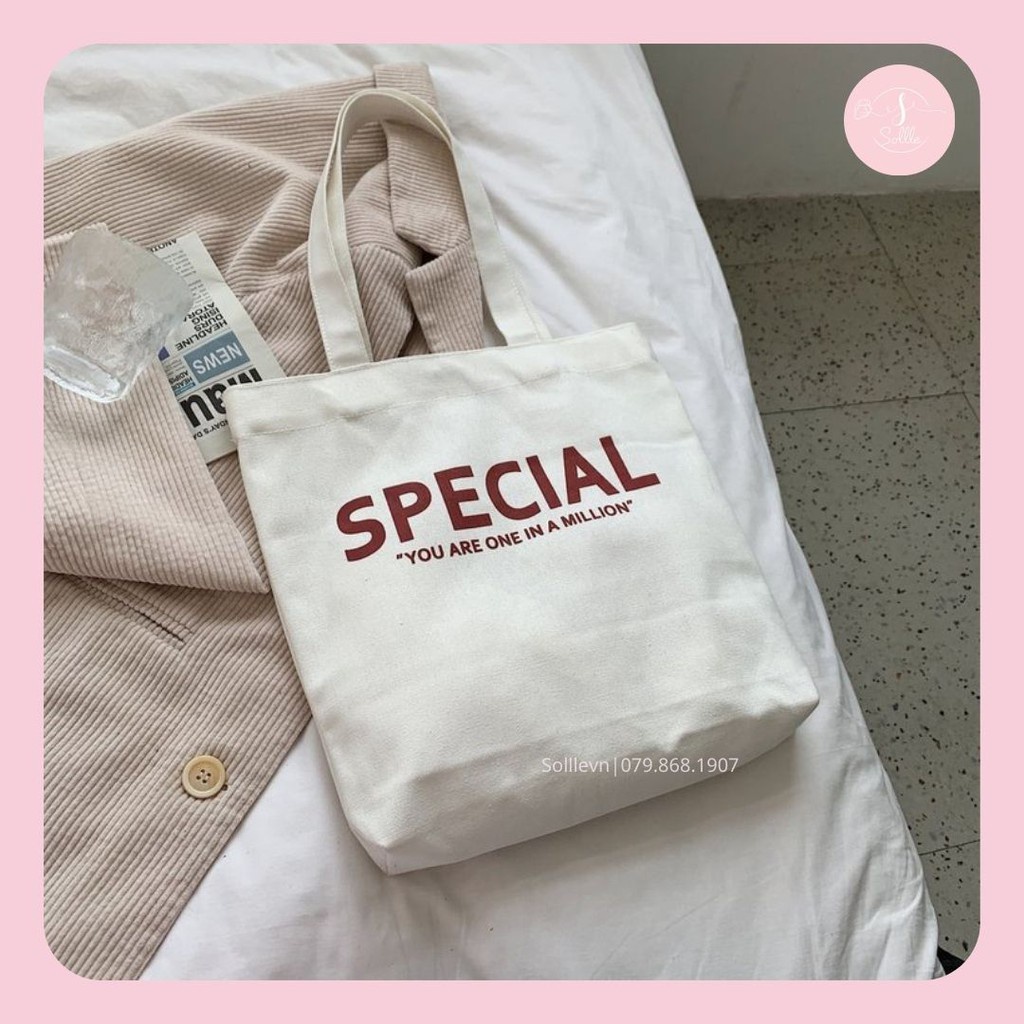 Túi tote Sollle vải canvas chữ SPECIAL, túi ulzzang vải bố mộc không nhuộm hóa chất