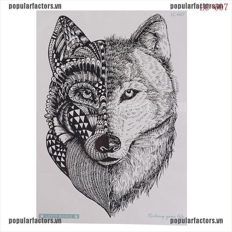 Hình Xăm Dán Chống Thấm Nước Họa Tiết Chó Sói Cá Tính Nhiều Màu Tùy Chọn