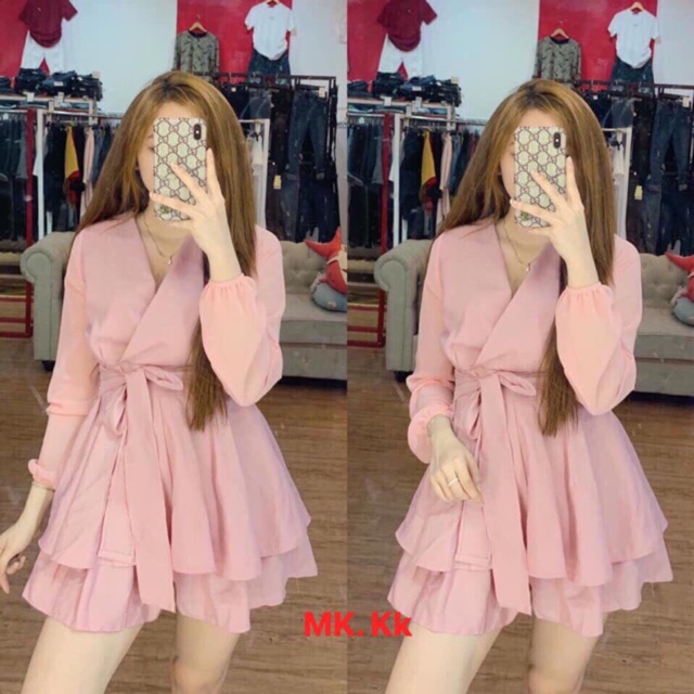 [ Mã FAMAYWA2 giảm 10K đơn 50K] GB đầm ngắn cát hàn kiểu tầng phối dây lưng kèm ảnh thật cuối | BigBuy360 - bigbuy360.vn