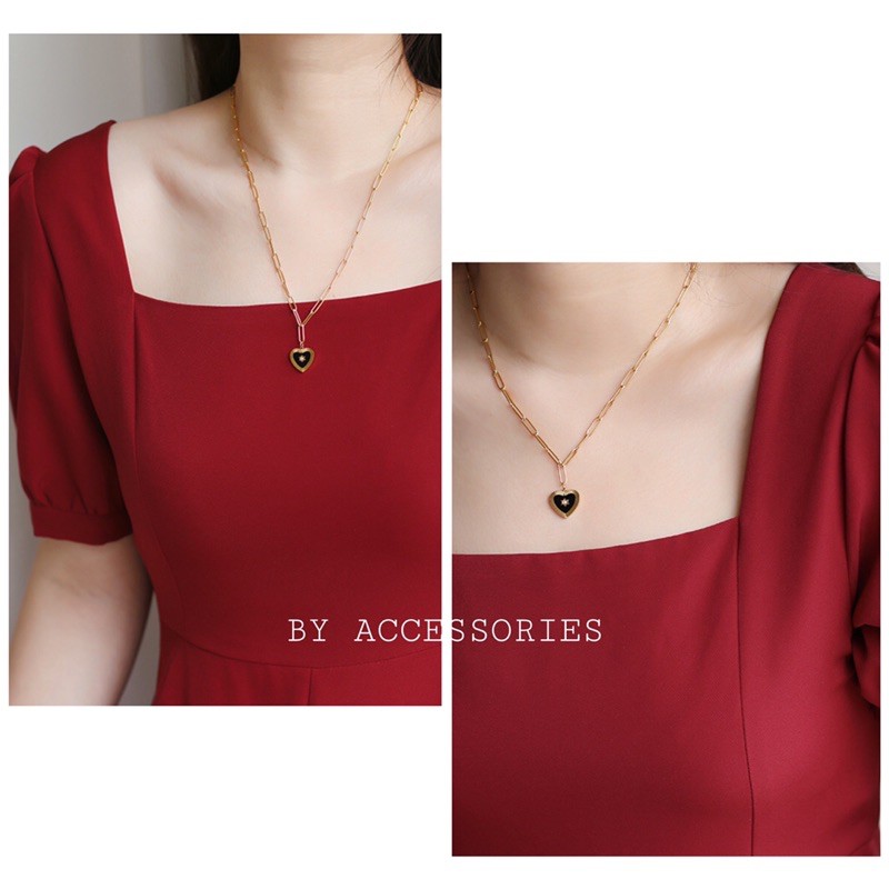 Dây chuyền titan trái tim nền đen phối ngôi sao đính đá không gỉ