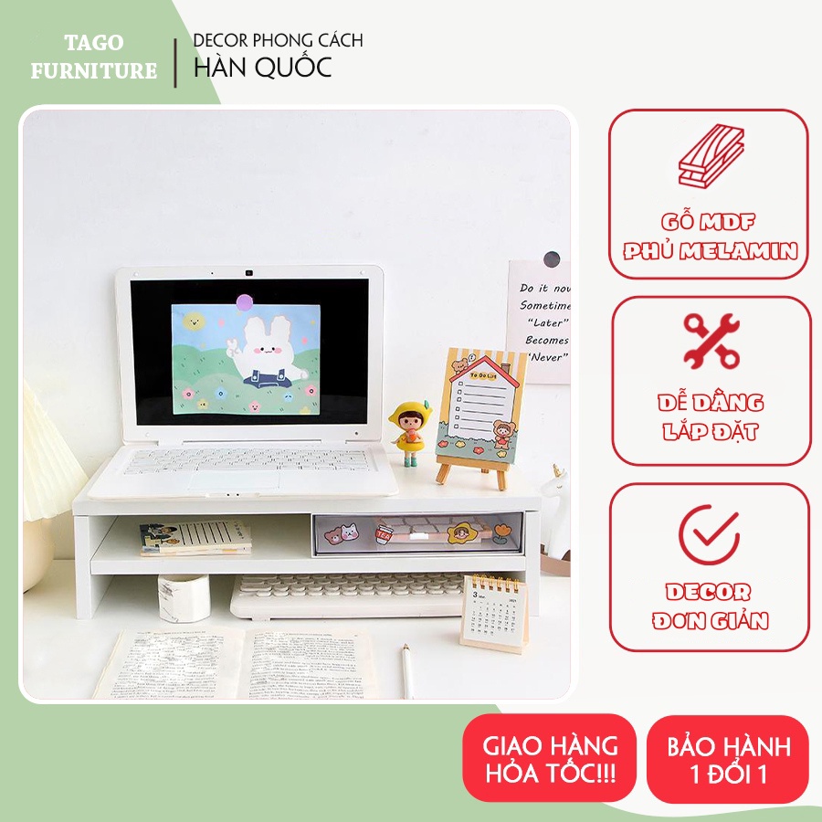 Kệ máy tính Laptop kệ kê màn hình để bàn 2 tầng gỗ thông minh cải thiện tư thế ngồi 50x18x13 TAGO ND13