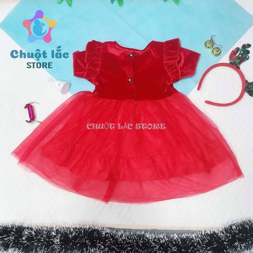 Váy Bé Gái Chuột Lắc Store Diện Noel Tết Chất Nhung Mềm Tặng Kèm Cài Đầu Bờm Tuần Lộc 5Kg Đến 18Kg
