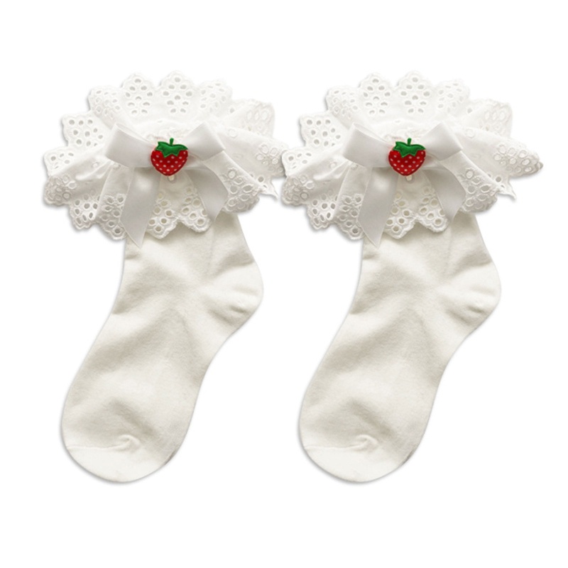 Youyo Đôi Vớ Ngắn Phối Ren Viền Bèo Đính Nơ Dâu Tây Phong Cách Preppy Lolita Ngọt Ngào Cho Nữ