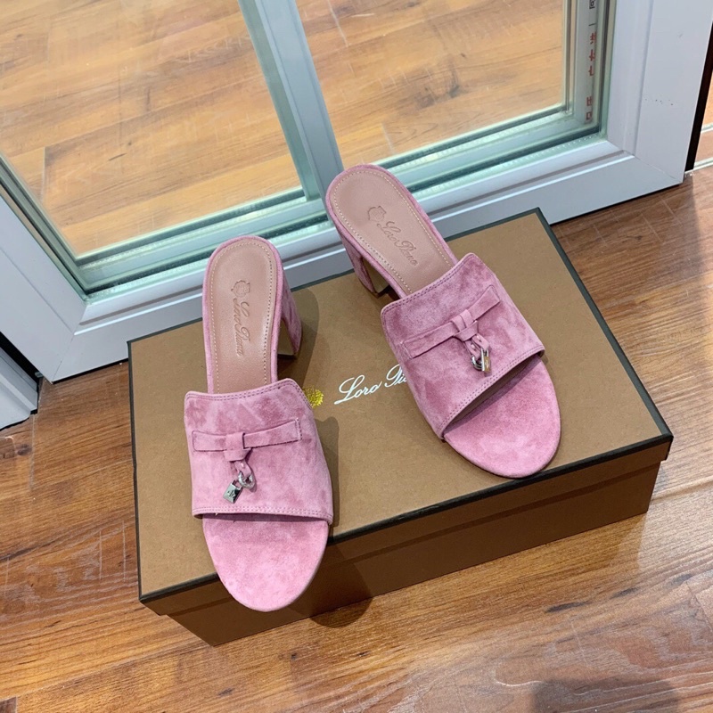 Dép thời trang nữ gót cao 8cm cao cấp thương hiệu Loro Piana da thật phối cất liệu nhung mẫu mới