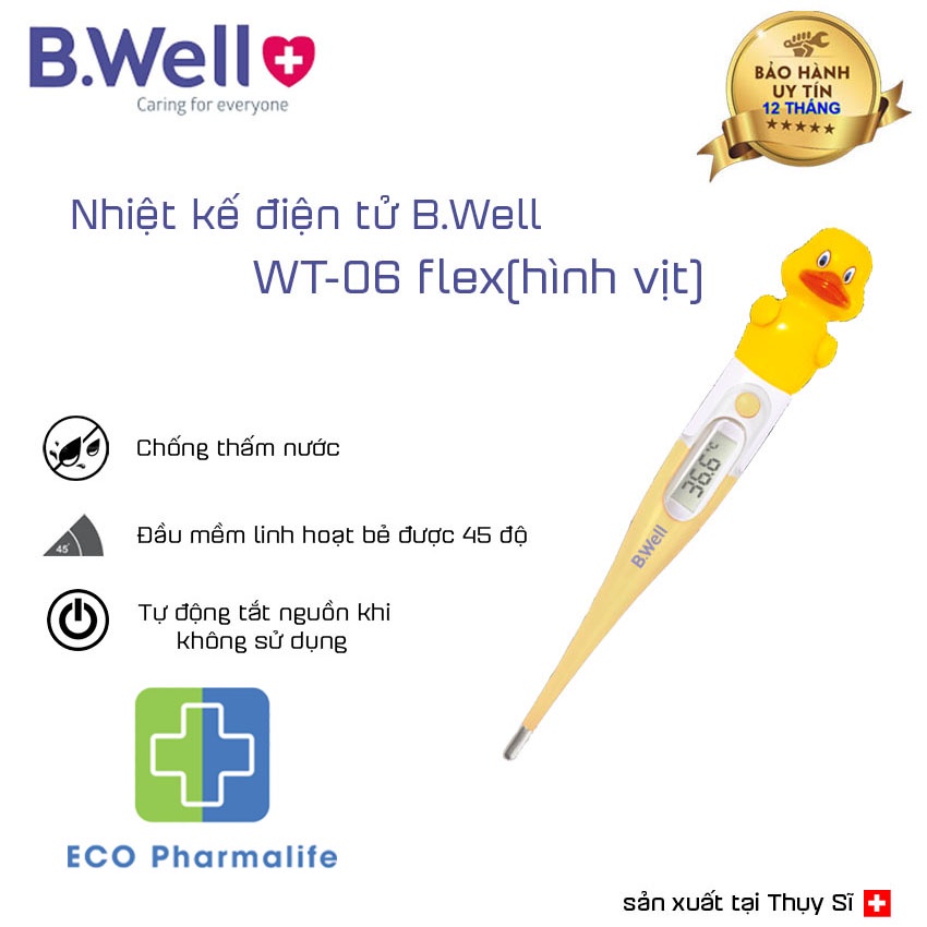 Nhiệt kế điện tử đo chính xác thân nhiệt cho bé B.Well Swiss WT-06 flex Thụy Sĩ - Đo nhiệt độ cảnh báo sốt bằng âm thanh