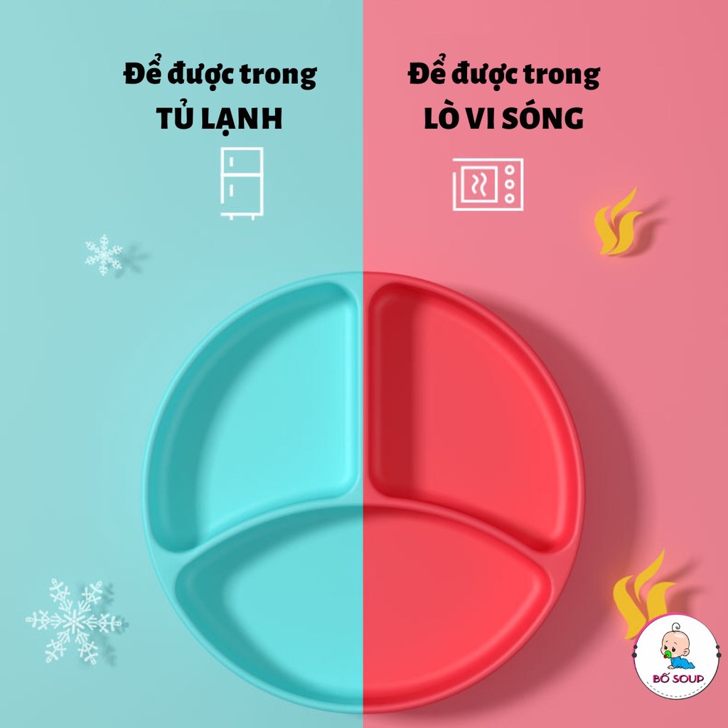 Khay ăn dặm silicon Misuta chống đổ đế hút chân không an toàn cho bé