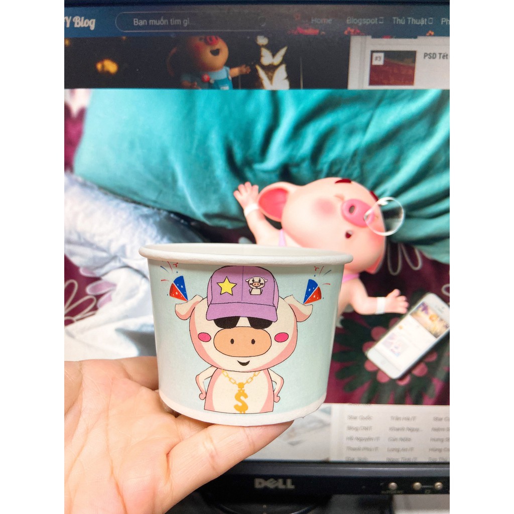 Tô giấy 260cc heo chibi + Nắp bằng ( lốc 50 cái )