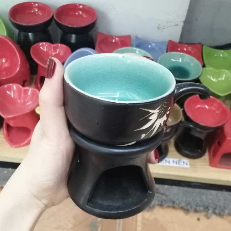 Đèn xông tinh dầu bằng nến, lọ đốt tinh dầu sứ Bát Tràng, đế đốt cốc coffee N29 Tinh Dầu 100 Shop