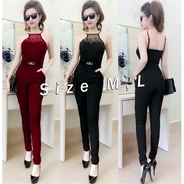 Jum dài cố yếm phối ren hoa lưới kèm belt đồng giống NLP