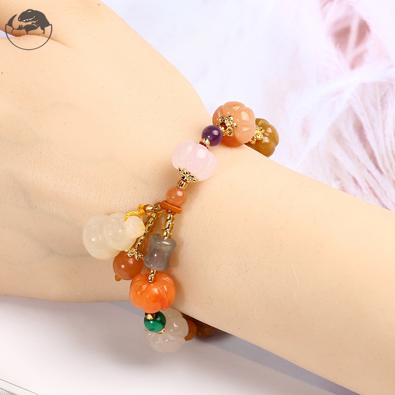 Vòng đeo tay chuỗi hạt đá Topaz tự nhiên hình quả bí ngô phong cách Phục Sinh
