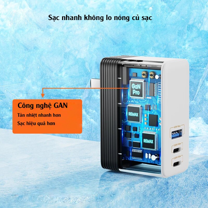 Củ sạc 100w – Củ sạc nhanh 100W 3 cổng Remax RP-U99 dành cho Macbook, Smartphone, Tablet, Laptop(Remax RP U99)