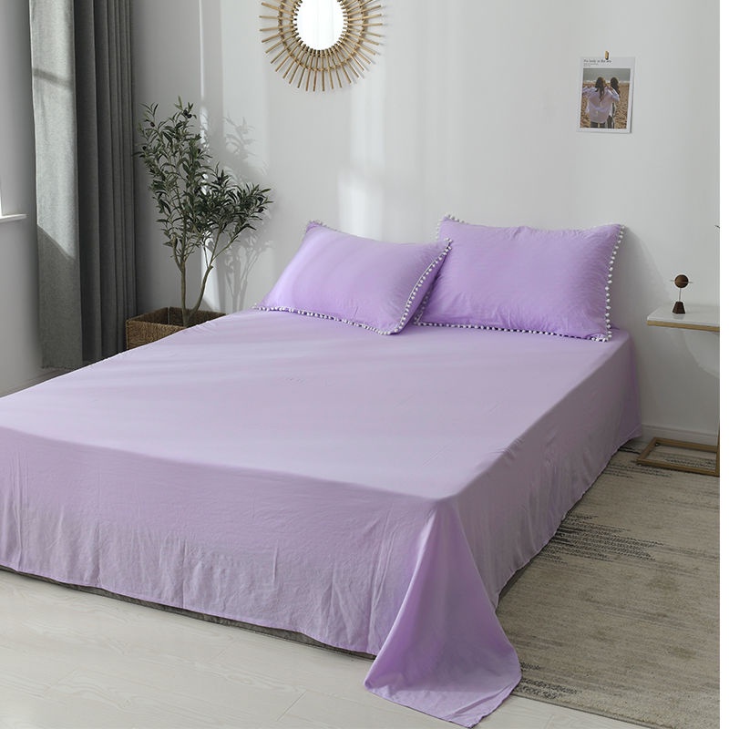 Solid washed cotton genuine bed sheet three piece set single dormitory double bed sheet pillow case skin friendly lovely bedding