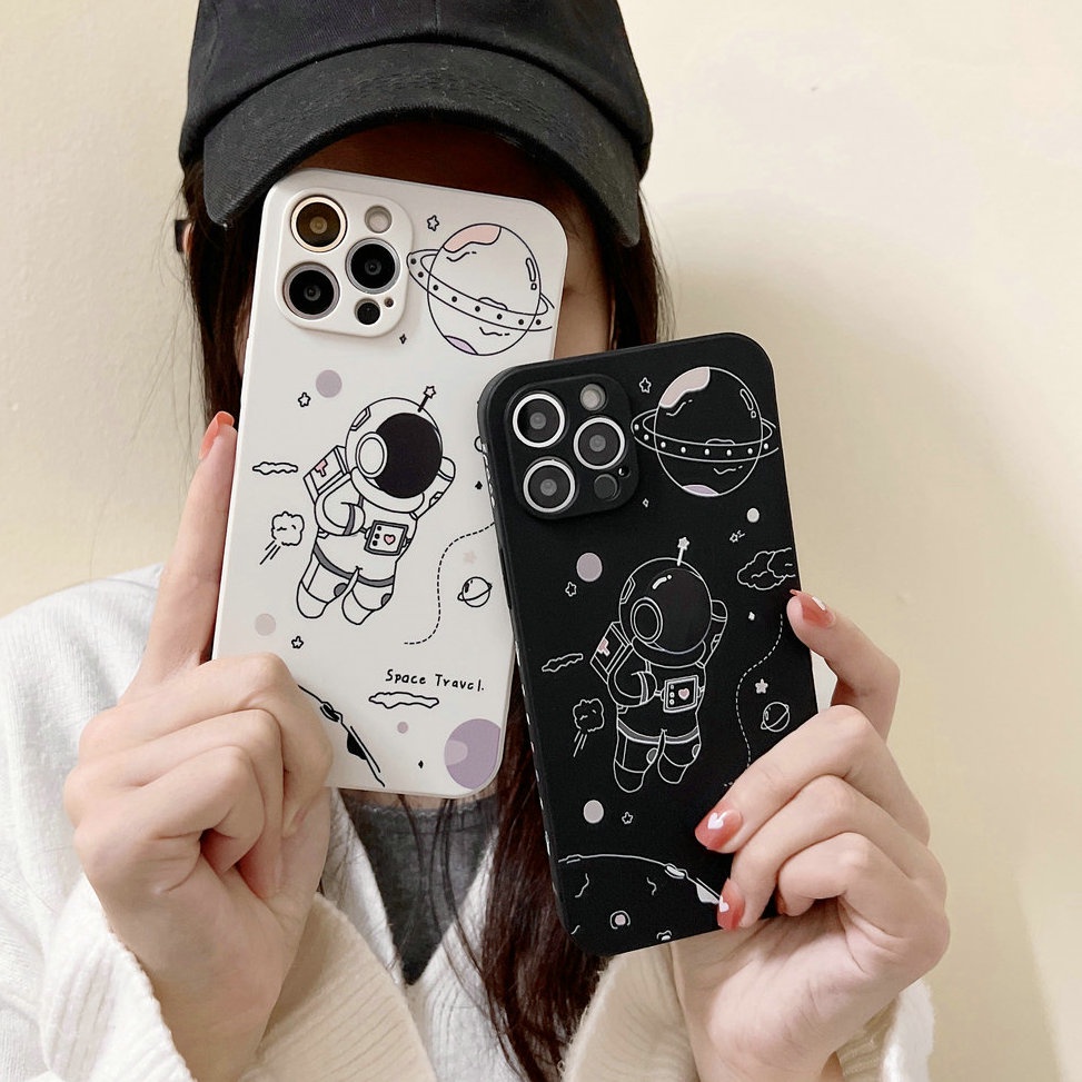 Samsung Galaxy A13 A33 A21S A11 A01 Core A73 A42 S20 S21 S22 Plus FE 4G 5G M62 M52 M32 M11 Note 10 Lite 20 Ultra S20+ S21+ S22+ Note10 Note20 Cartoon Cute space astronaut straight edge Shockproof Soft TPU Phone Case MDX 14