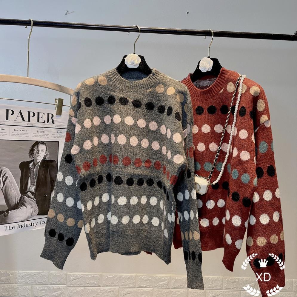 Áo len tay dài, áo len form dài chấm bi cực xinh mix đồ cực dễ chất len mặc ấm hàng quảng châu cao cấp mặc là sang | BigBuy360 - bigbuy360.vn