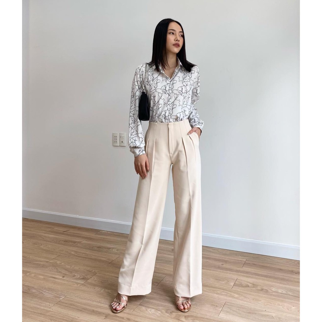 Quần Ống Rộng Dáng Suông Màu Kem EDINI - Q168 | BigBuy360 - bigbuy360.vn